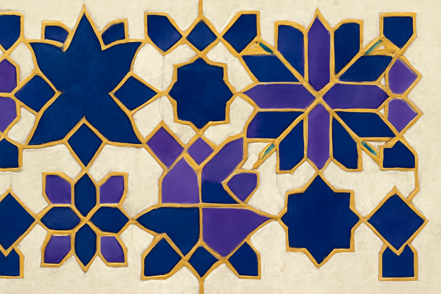 Editorial illustration in zellij-islamic-geometric style depicting three zellij tiles of quantity storage strategies with trade-offs