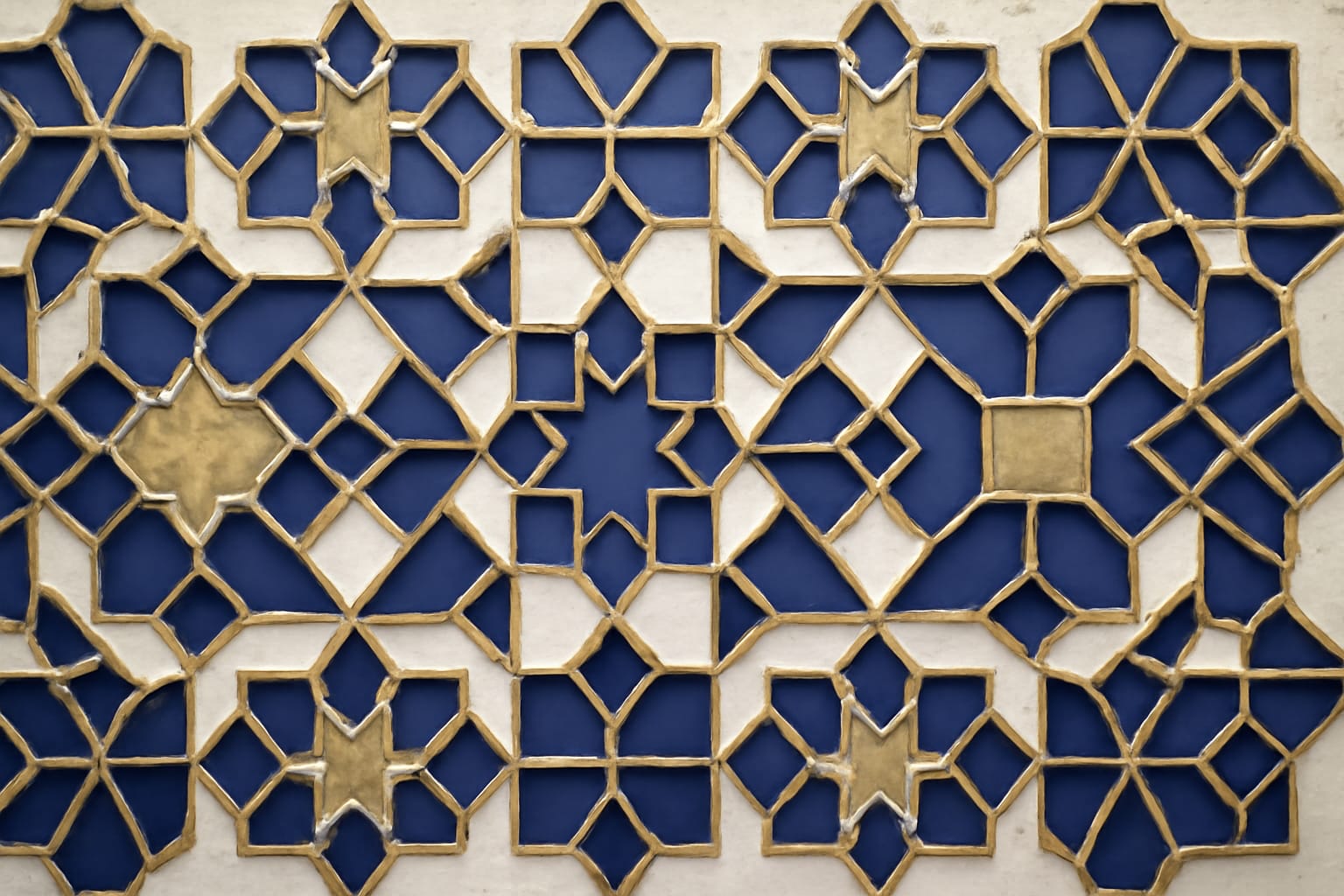 Editorial illustration in zellij-islamic-geometric style depicting a zellij-tiled UCUM grammar of base units, prefixes, and operators